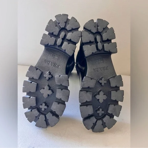 Prada Monolith Black Leather Combat Boots With Removable Pouches Tall Boot Sz 37 - Picture 11 of 12